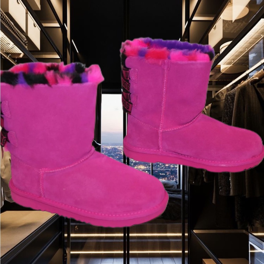 UGG Women's Bailey Bow Classic Short Boots Fuschia Pink - Picture 3 of 4